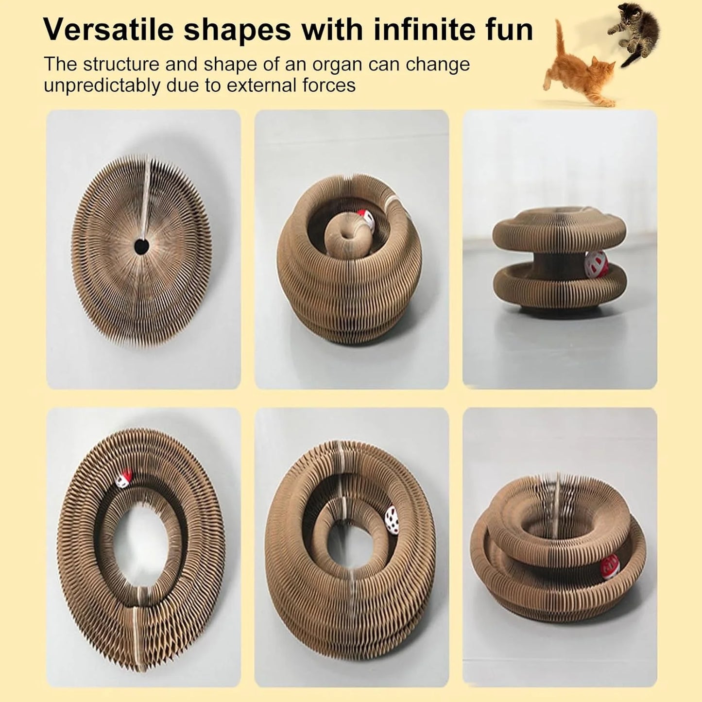 Kitty Curls Cat Toy,Magic Organ Cat Toy,Cat Scratcher for Grinding Claw Cardboard Cat Toys,Interactive Scratch Pad with Toy Ball