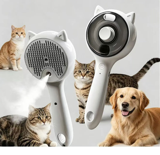 Professional Pet Deshedding Spray Brush for Cats and Dogs - Stainless Steel Slicker Grooming Tool with One-Button Hair Removal and Adjustable Steam Mist Settings for Moisturizing, Gentle Care, and Universal Fit