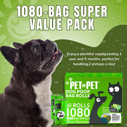 Dog Poop Bag, Leak Proof and Extra Thick, Unscented, Green