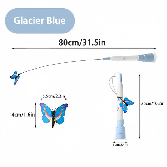 Interactive Cat Butterfly Toy Wand - Automatic Sleep Mode, Touch Activation, 360° Rotation, Random Jump Feature, USB Rechargeable, Dual Play Modes (Self-Play & Handheld), Durable Steel Wire, Strong Suction Cup Base, Enhances Prey Drive for Indoor Cats & Kittens