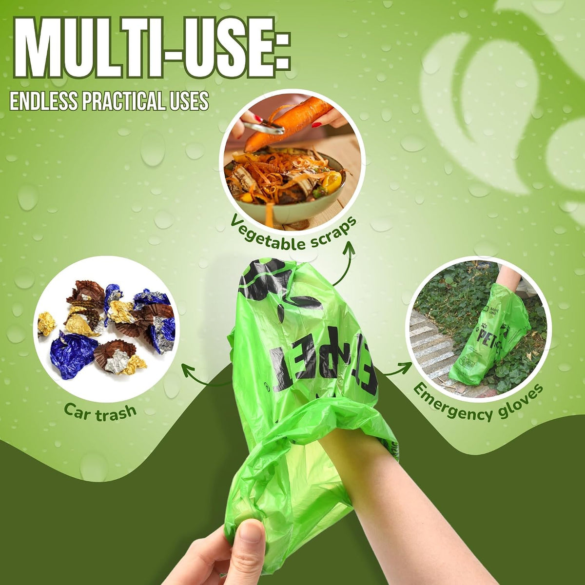 Dog Poop Bag, Leak Proof and Extra Thick, Unscented, Green