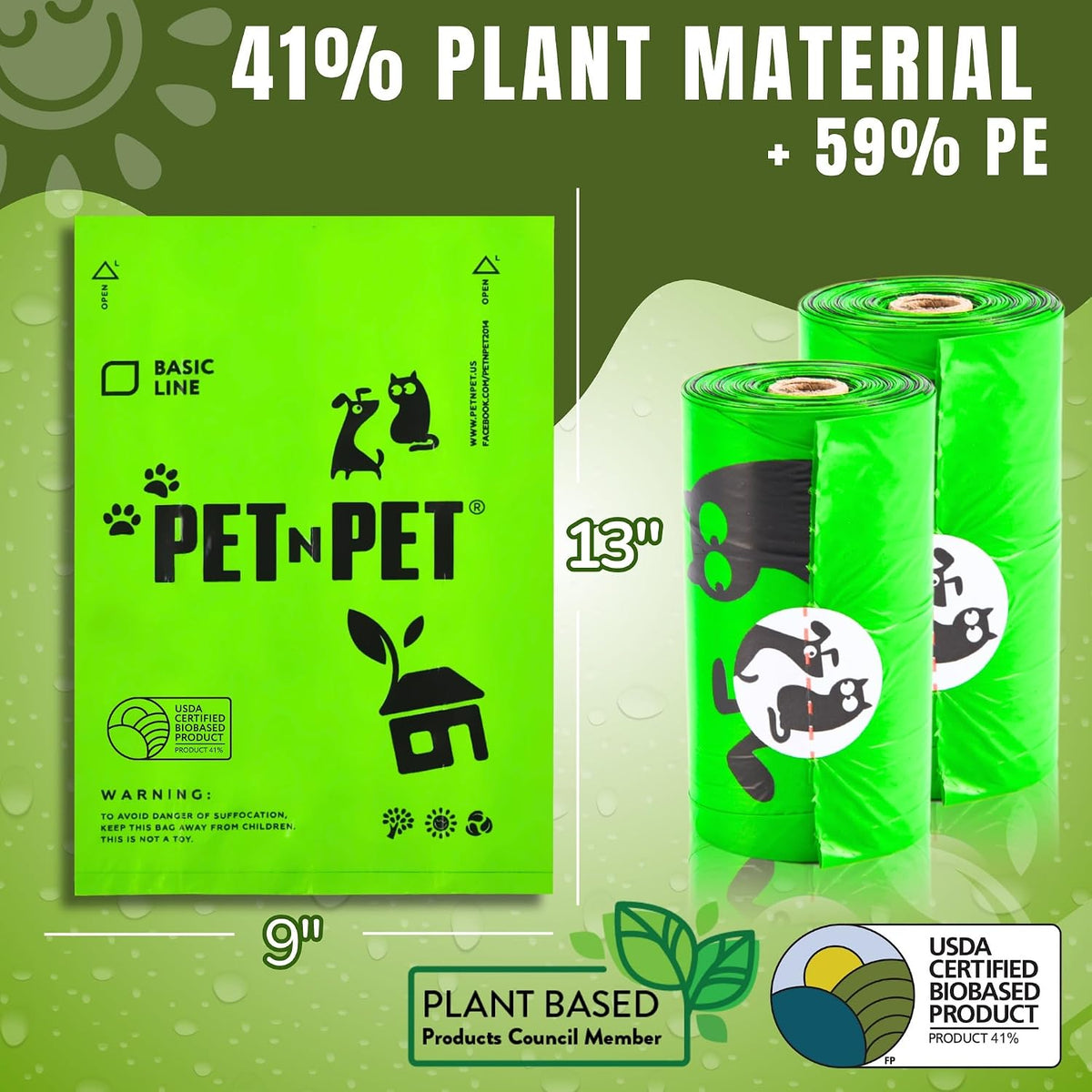 Dog Poop Bag, Leak Proof and Extra Thick, Unscented, Green