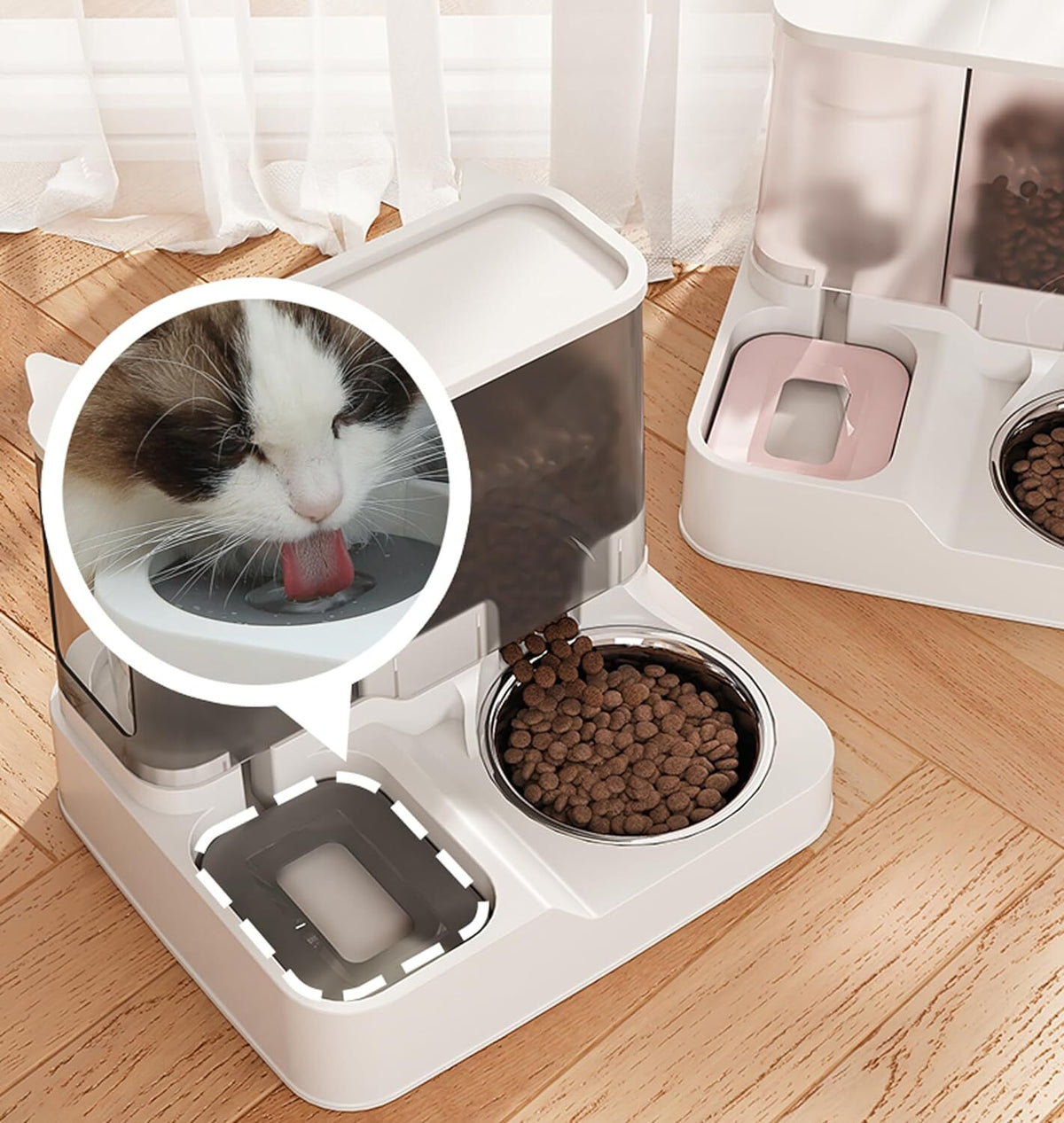 2 In1 Feeder Food Water Dispenser Bowl Automatic Dog Cat Bottle Pet Self Feeding
