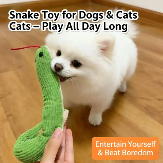 Durable Plush Snake Chew Toy for Dogs and Cats - Squeaky and Self-Entertaining Stress Relief Pet Accessory