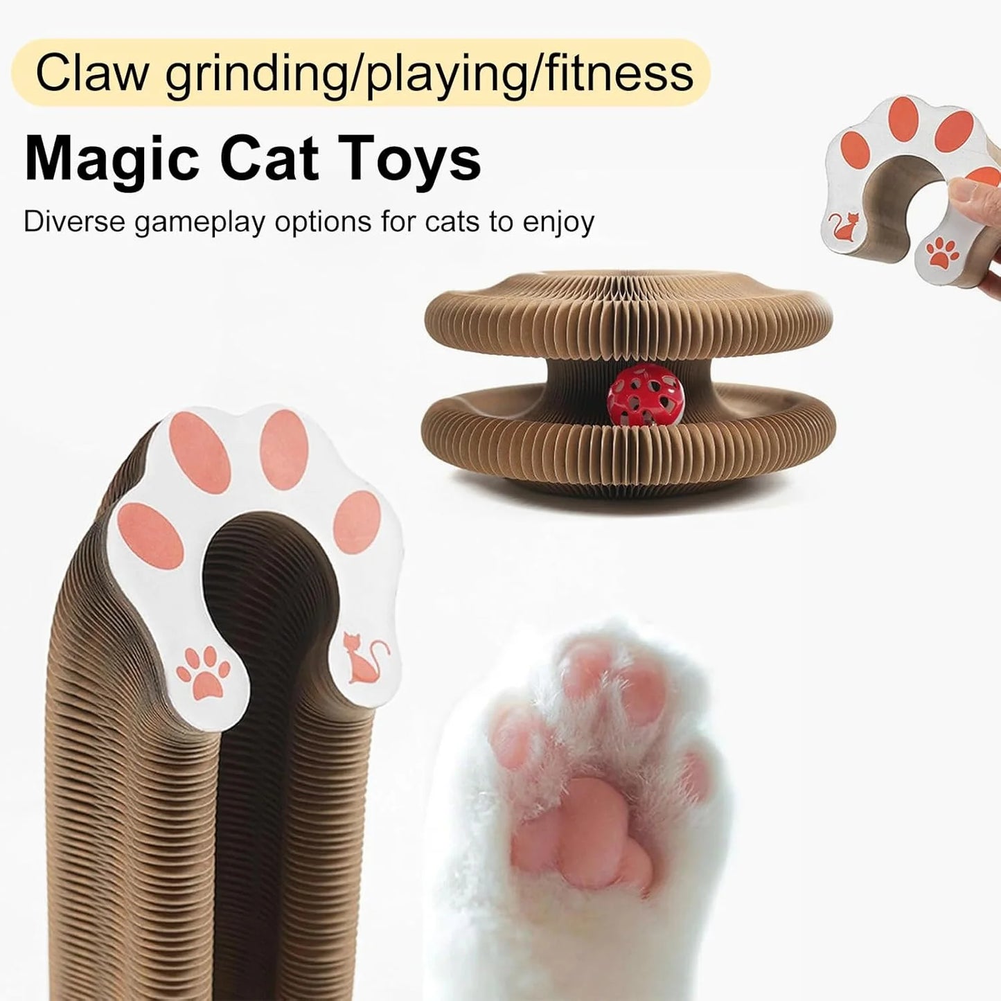 Kitty Curls Cat Toy,Magic Organ Cat Toy,Cat Scratcher for Grinding Claw Cardboard Cat Toys,Interactive Scratch Pad with Toy Ball